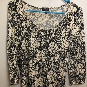 Talbots Black and White Floral Cotton Bouse
